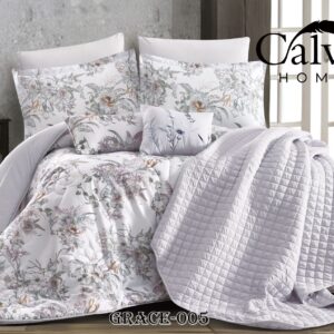 GRACE Premium Floral Quilt with Extra Cushion Cover, 9 Pieces – Soft Lavender