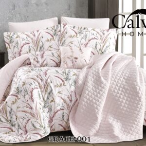 GRACE Premium Floral Quilt with Extra Cushion Cover, 9 Pieces – Dusty pink