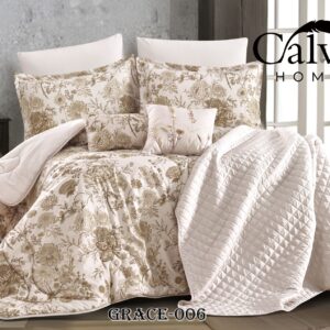 GRACE Premium Floral Quilt with Extra Cushion Cover, 9 Pieces – Cream
