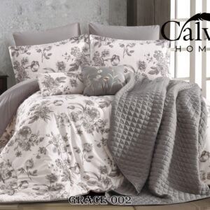 GRACE Premium Floral Quilt with Extra Cushion Cover, 9 Pieces – Beige