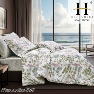 Super King Duvet Cover – 100% Cotton – sage green leaves