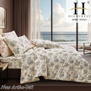 Super King Duvet Cover – 100% Cotton – Beige with grey floral